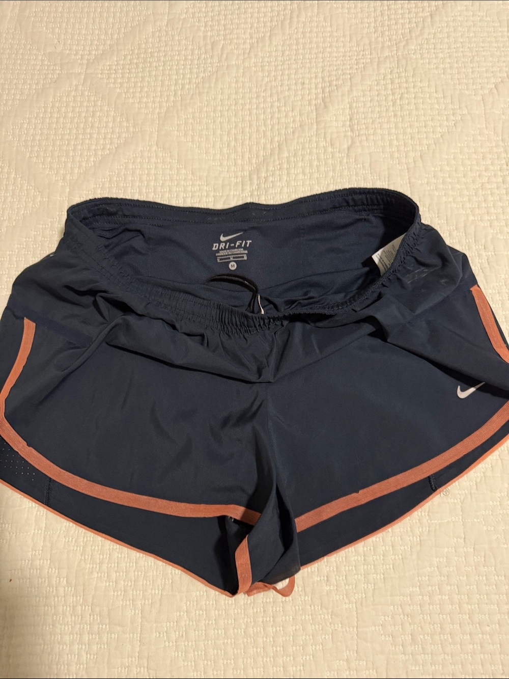 Nike Dri-FIT Navy Blue Athletic Shorts with Rust Trim